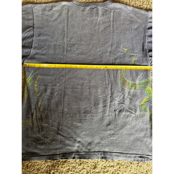 VTG Iguana Wrap Around Harlequin Nature Graphics Faded Black XXL Single Stitch T - Picture 7 of 8
